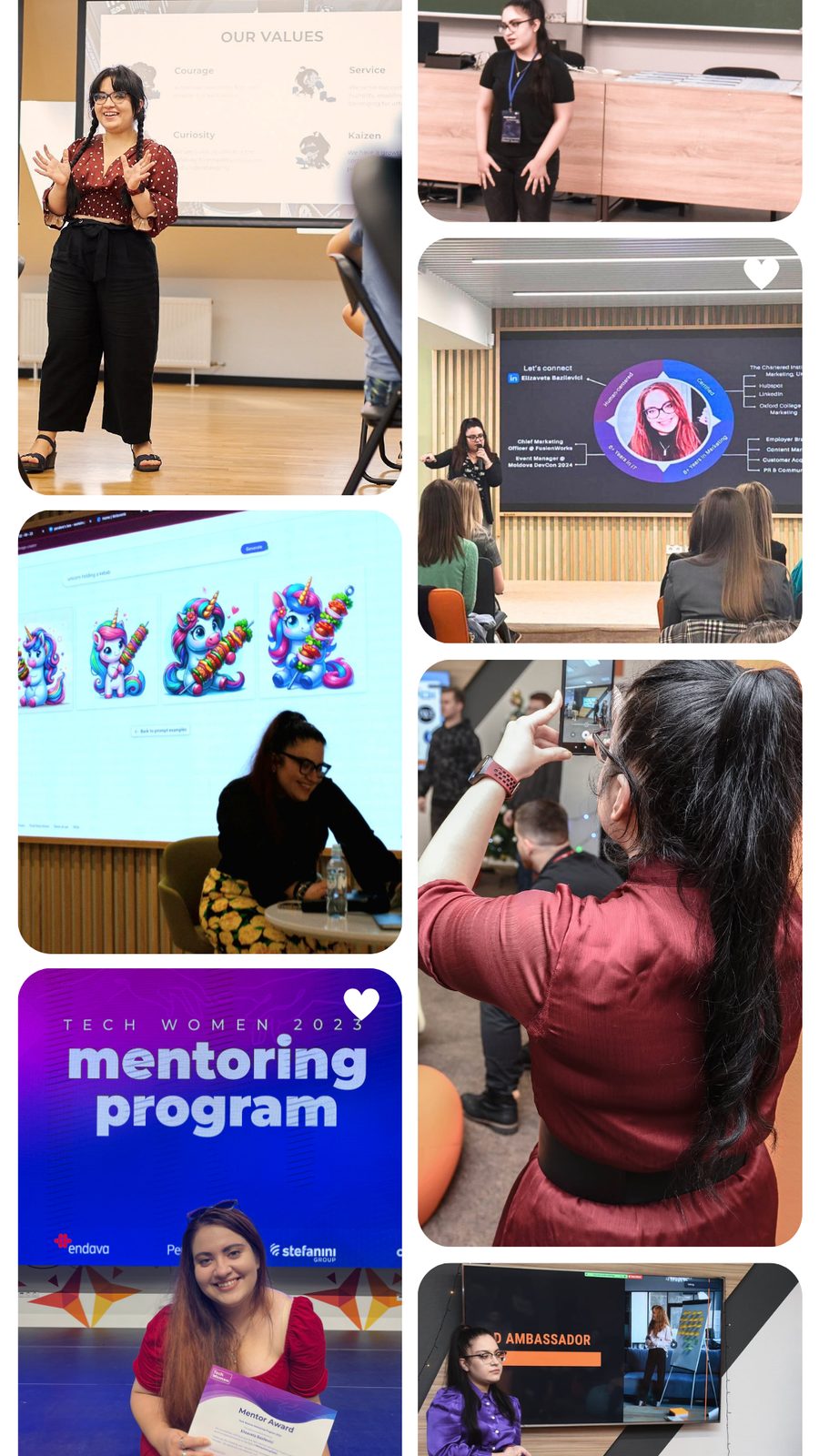 Elizaveta Bazilevici — moments from talks, mentoring, and workshops